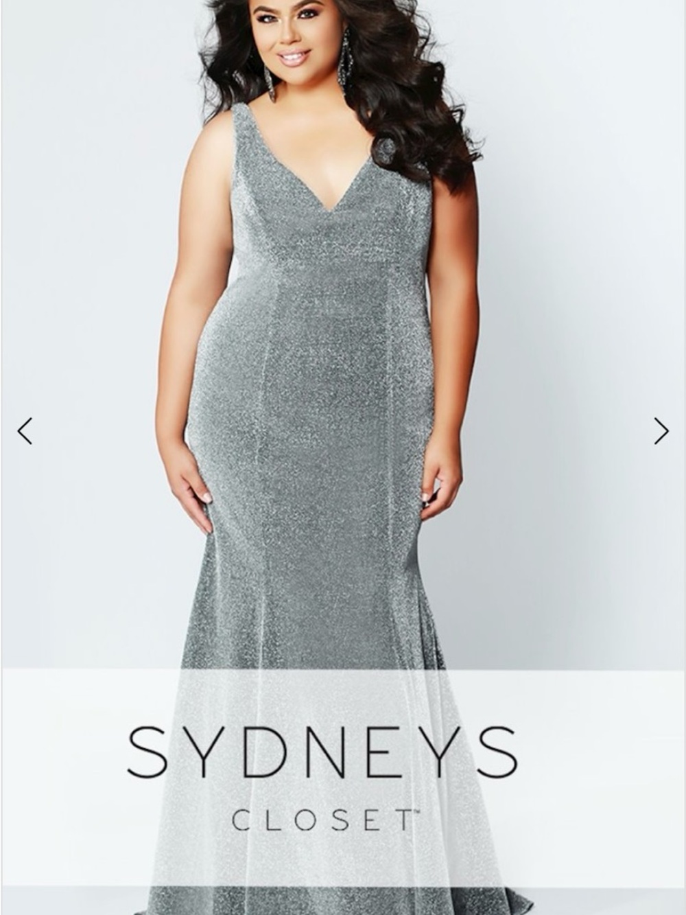 Sydney's Closet Silver V-Neck Glitter Mermaid Gown